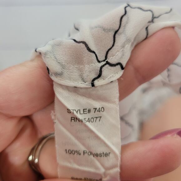 CAbi Size S Chessboard Blouse Black White Sheer Button Up Roll Tab Sleeve Office - Picture 9 of 11